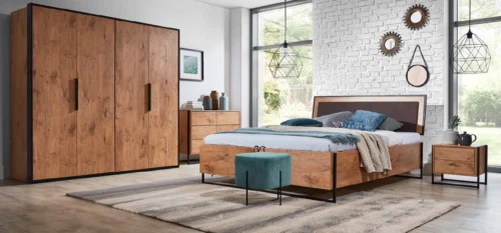 Complet Chambre à Coucher Set Lits Penderie Lit Commode Table de Chevet Neuf