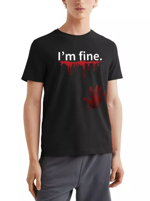 Mens Graphic Zombie Attack I'm Fine Halloween Drawing Short Sleeve T Shirt