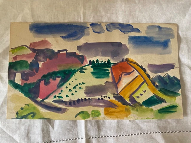 Erle Loran Painting Small Watercolor California Artist LISTED Taos Abstract