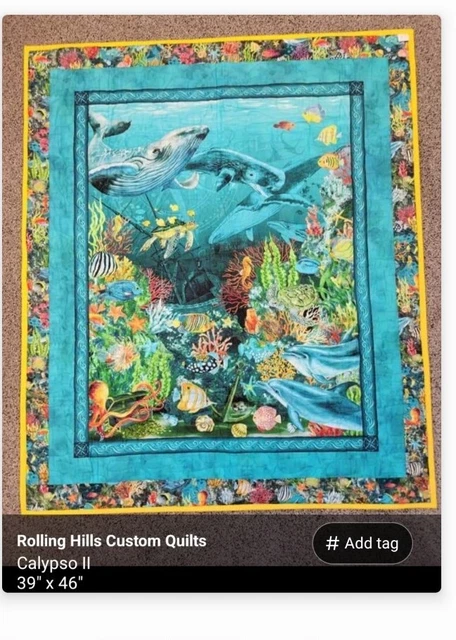 CALYPSO II, 39" X 46", Sea Life, Wall Hanging, Crib Quilt, Teal, Handmade, New