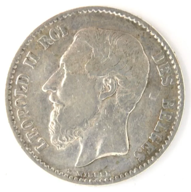 1867 Belgium 1 Franc .835 Silver Coin Leopold II KM# 28.1