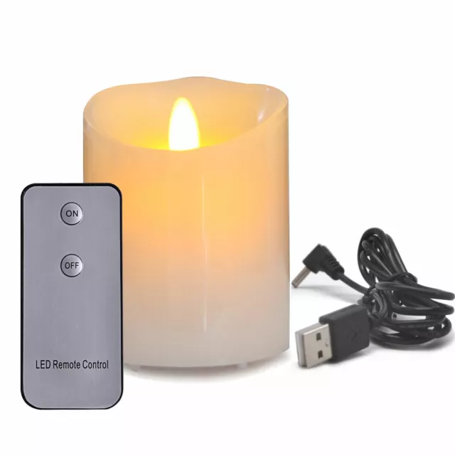 USB Rechargeable Moving Wick Wax Led Candle Lamp Flameless with Remote 4inch