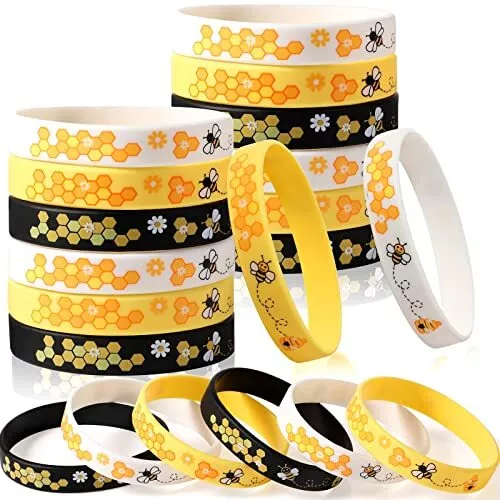 Bee Bracelet Silicone Bee Wristband Assorted Color Bee Theme Party Favors Bee... Bee Bracelet Silicone Bee Wristband Assorted Color Bee Theme Party Favors Bee...