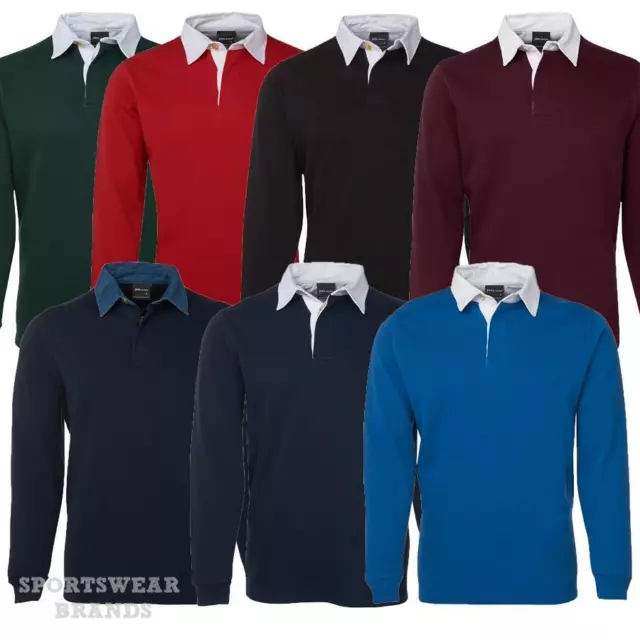 Adults Rugby Long Sleeve Polo Top Shirt Mens Contrast Sports Sizes S-5XL New 3R