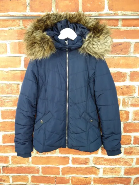 Girls Coat Age 10-11 Years New Look Navy Padded Winter Hood Jacket School 146Cm