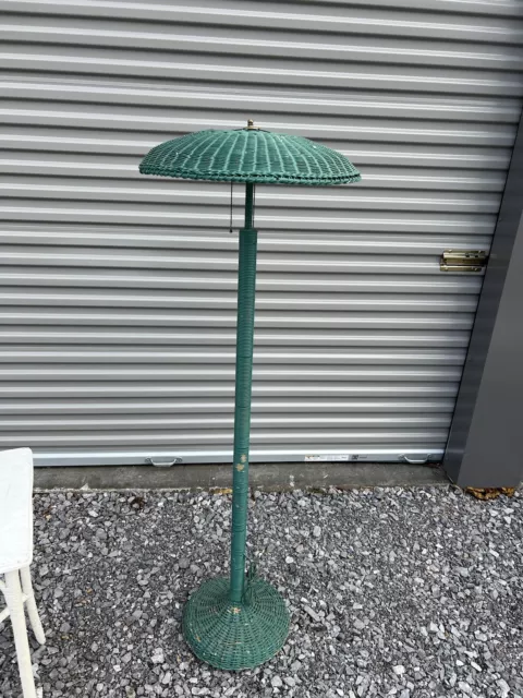 antique wicker 1920s green painted floor lamp Heywood  Wakefield ￼