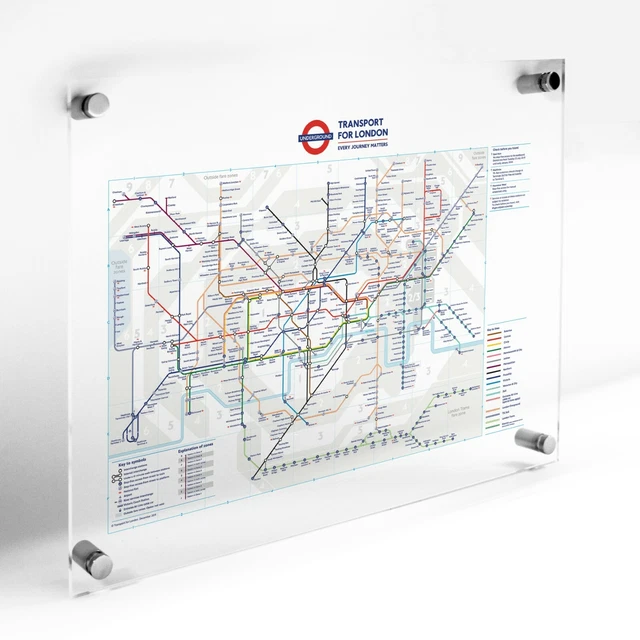 A3, A2, A1 London Underground Tube Map Acrylic Frame Printed Wall Art