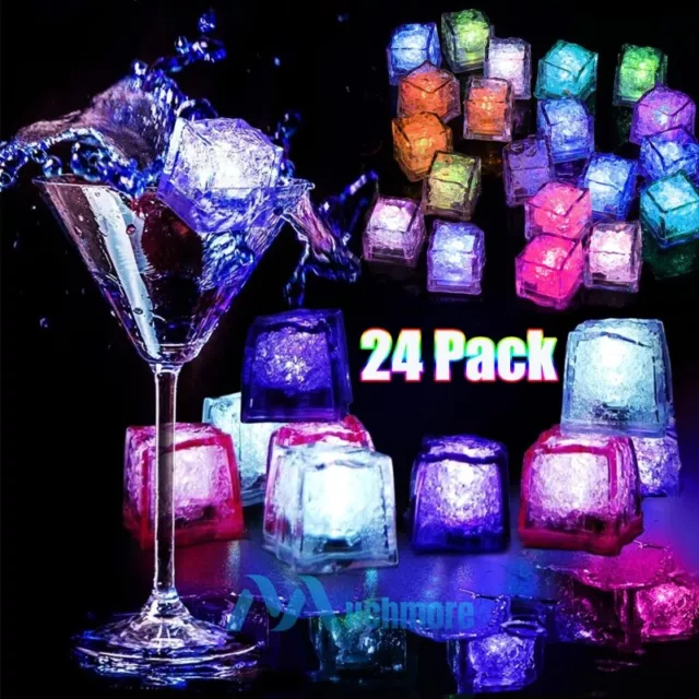MUCH 4-24PCS Waterproof LED Light Up Ice Cubes for Drinks Rainbow Color Flashing