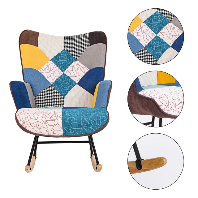 Upholstered Baby Nursery Rocking Chair  w Thick Padded Wood Rocker Free shipping