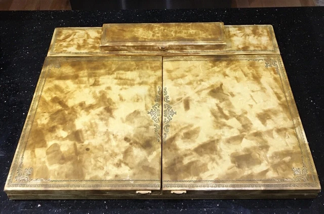 Antique Italian Leather Lap Writing Desk, Victorian W/Pen Holder 19 3/4"x15 3/4"