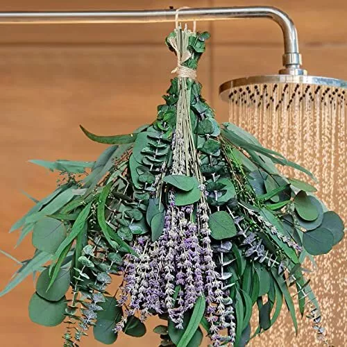 52 Pcs Mix Dried Eucalyptus and Lavender Flowers Bundles for Shower, 17 Inch