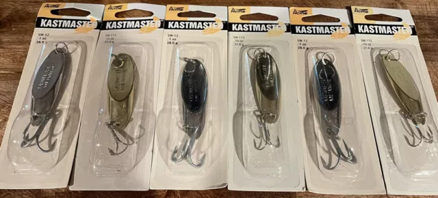 Acme Kastmaster 1 Oz.+3/4 Oz.salt/Fresh Water Spin Bait Fish Lures-6 Pcs.-New