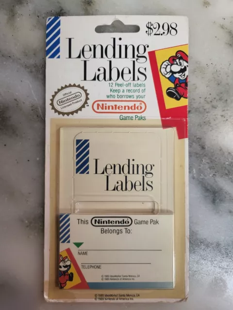Vintage 1989 IdeaWorks Official Nintendo Lending Labels Rare Collectible NOS HTF