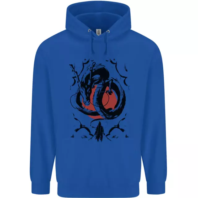 Felpa con cappuccio Samurai Warrior Dragon & Sun Fantasy MMA da uomo 80% cotone