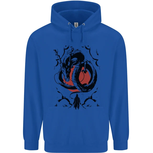 Samurai Warrior Dragon & Sun Fantasy MMA Mens 80% Cotton Hoodie