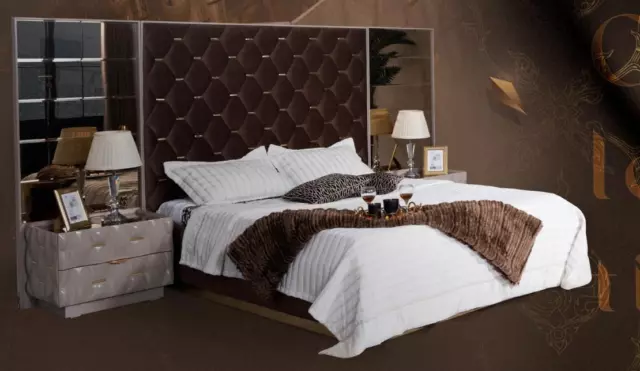 Chambre à Coucher Lit Table de Chevet Lits Double Bois Châlit Neuf Luxe Set 3tlg