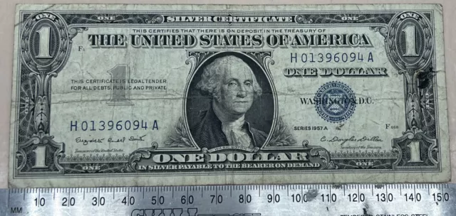 1957A-$1 Dollar Silver Certificate-Blue Seal-Misaligned Borders