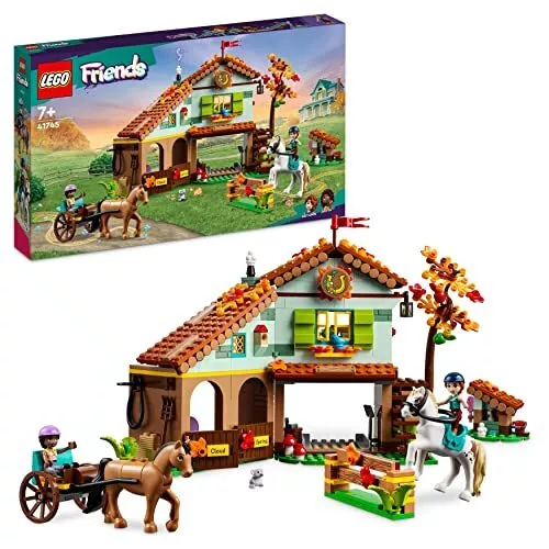 LEGO 41745 Friends Autumns Reitstall Set mit 2 Spielzeug-Pferden, Kutsche und Re