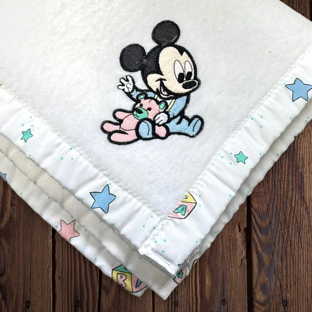 VINTAGE DISNEY BABIES Mickey Mouse Acryllic Satin Edge Baby Blanket