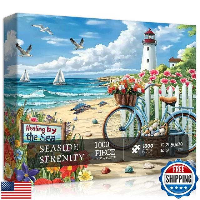 Montauk Lighthouse 1000 Piece Jigsaw Puzzle - Scenic Ocean Landscape Puzzle For Adults & Family