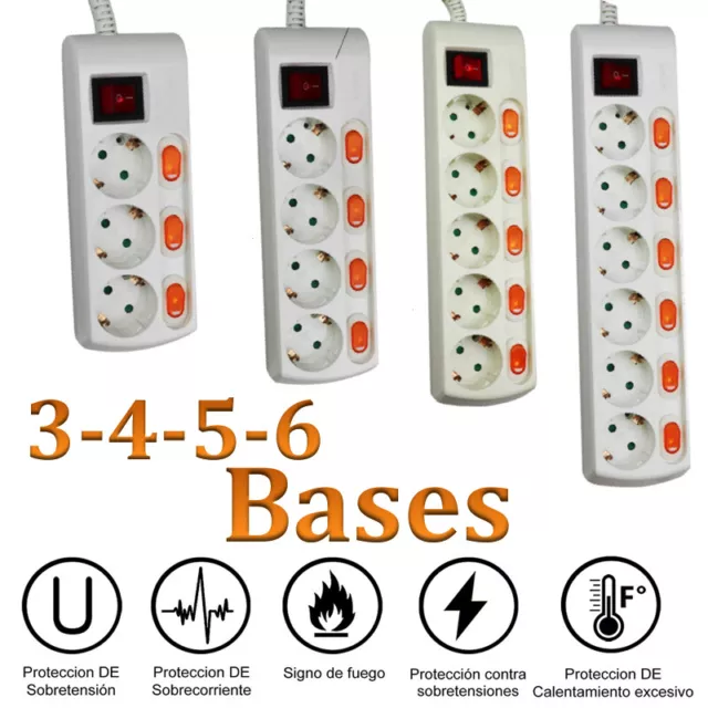 Regleta 3/4/5/6 Tomas, con Interruptor General e Individual 3G 1.0mm²