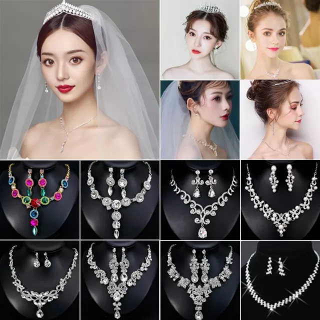 Crystal Rhinestone Bridal Bride Wedding Jewelry Set Earrings & Necklace Fashion