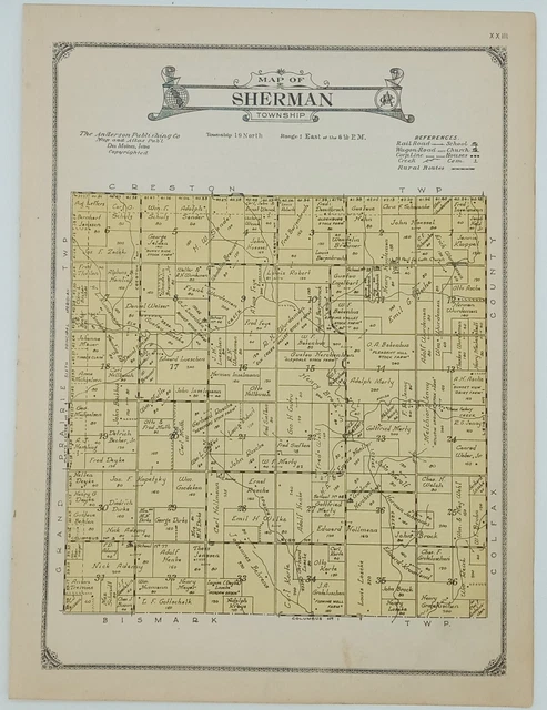 1922 Sherman Township Plat Map Platte County Nebraska