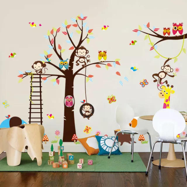 Jungle Safari Zoo Animals Tree Wall Stickers Art Decal Nursery For Kid's Room US