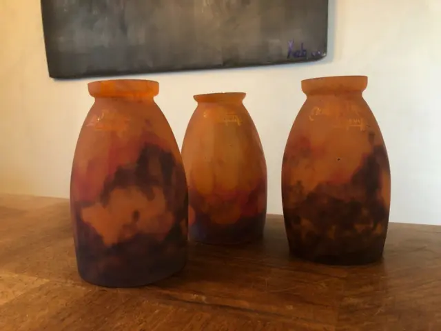 3 Anciennes Tulipes En Pâte De Verre  " Müller Frères, Luneville "