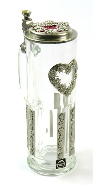 RHW Kristall Glas Beer Stein, Pewter Lid and Accents, Missing Piece, Read