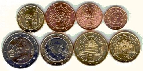 Austria 2002 set 8 euro coins 1 2 5 10 20 50 cent 1 2 euro UNC