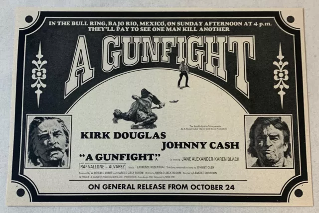 1971 UK trade ad ~ A GUNFIGHT ~ Kirk Douglas, Johnny Cash