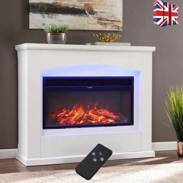 30/34'' Electric Fireplace LED Log Flame Fire Heater Surround Standing Set White