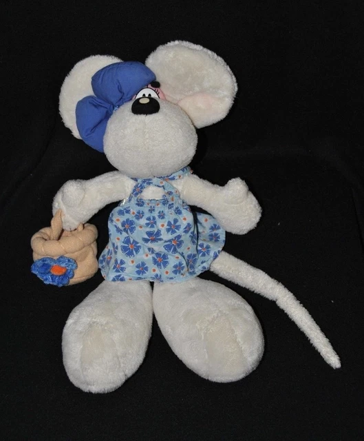 Peluche doudou souris blanc Diddlina DIDDL DEPESCHE  robe bleu panier 33 cm TTBE