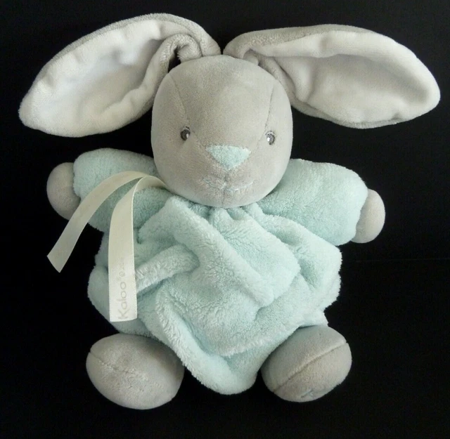 O5. DOUDOU PELUCHE BOULE KALOO LAPIN série PLUME gris bleu blanc 20cm ETAT NEUF*