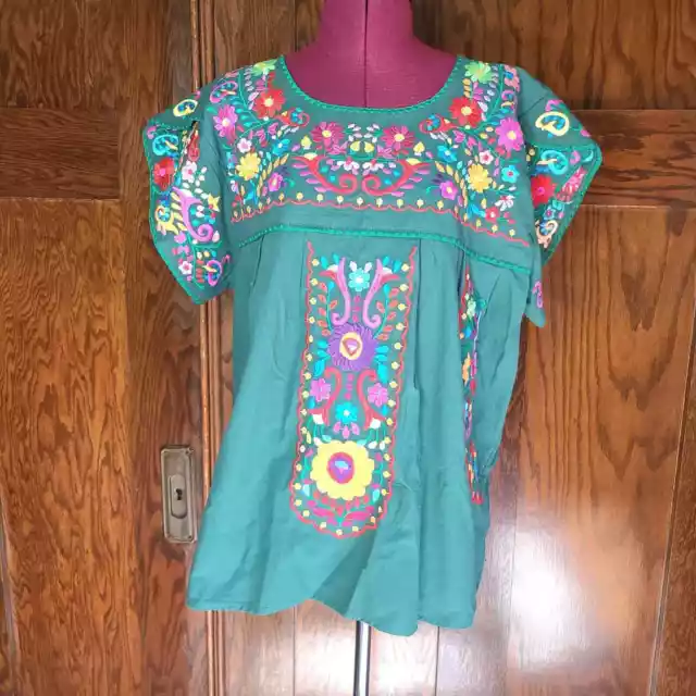 YZXDORWJ Embroidered Blouse 100% Cotton Womens Size XL Floral Mexican Style
