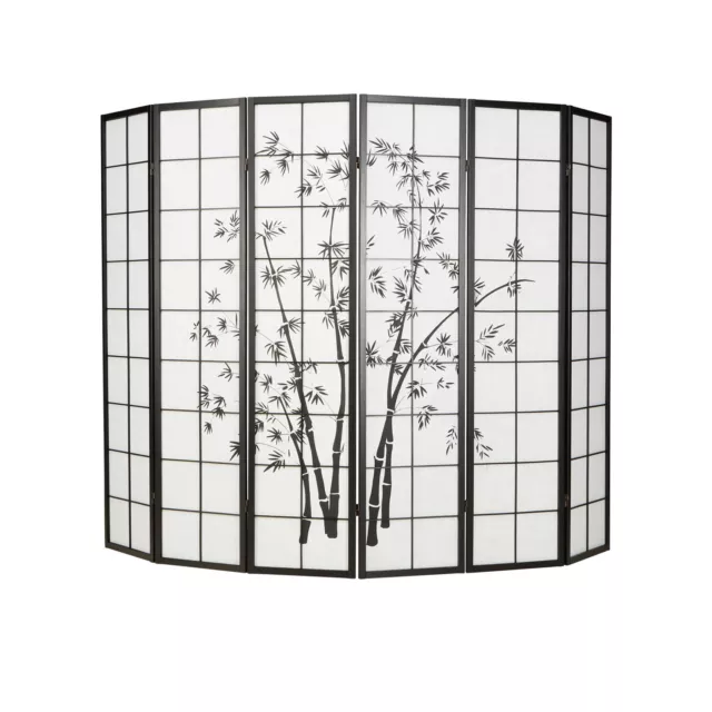 Paravent 6 pan Diviseur de pièce japonais bois en noir dessin bambou décoration 3