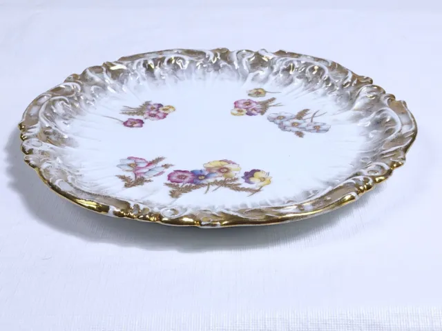 DRESDEN Germany Plate Red Crown Mark Gold Gilt Ruffle Edges Flower Rare 9" 2