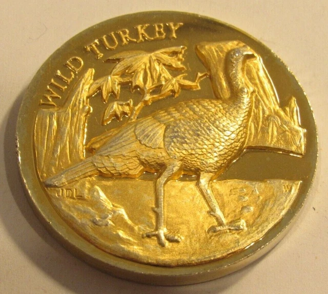 Vintage Wild Turkey Wittnauer 24kt over Sterling Silver Round 39.1g Coin
