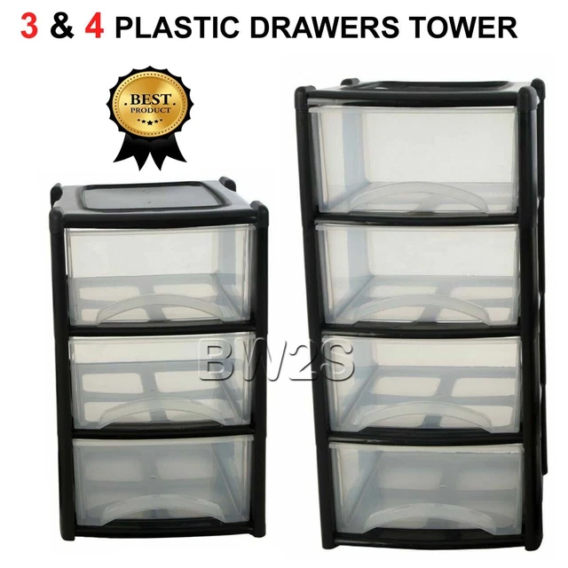 Cassettiera Plastica Con 3 Cassetti E Ruote - Trasparente/Nera, Smontabile, Per Casa E Ufficio