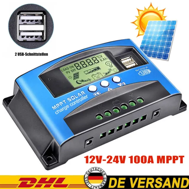 Regulador de carga solar 100A MPPT regulador de carga solar fotovoltaico regulador USB 12V-24V