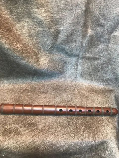 Vintage brass wire wrap Wooden Recorder With Seven Holes.