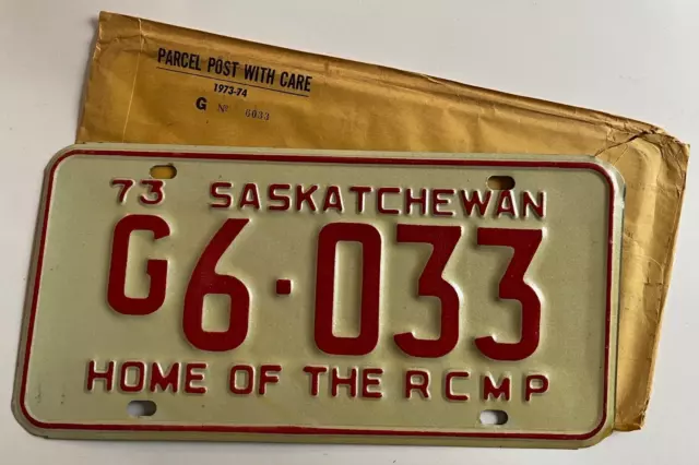 1973 Saskatchewan License Plate RCMP Slogan Provincial Government MINT/NOS Nice!