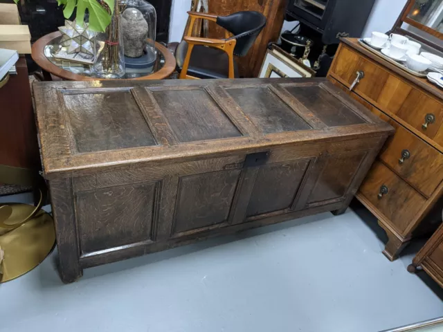 Antique 18th Century Oak Carved Ottoman Coffer Blanket Box Storage Chest