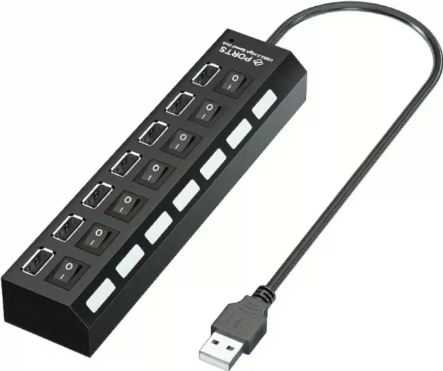 7 Port USB Hub Computer Mouse Keyboard Memory Card Phone