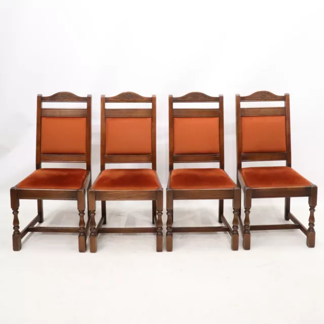 4 Old Charm Dining Chairs Rust Upholstery Tudor Brown Frames FREE UK Delivery