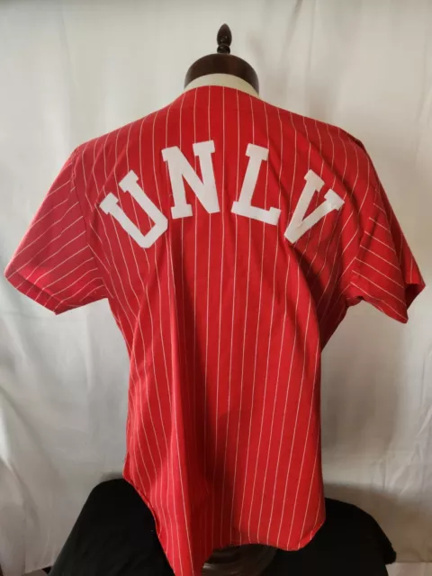 🚨🔥Vintage Chalk Line L UNLV Pinstripe Red Baseball Jersey EUC Spellout Rare!