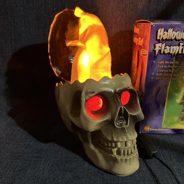 Gemmy Halloween Flaming Skull Lighted Burning Fire Animated Haunted House Decor