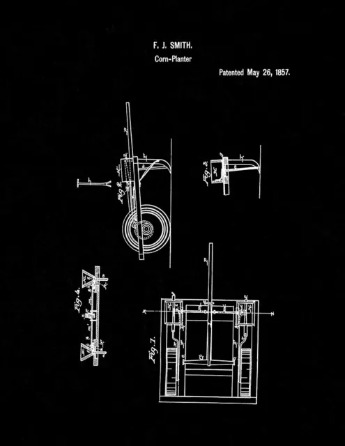 Corn Planter Patent Print Black