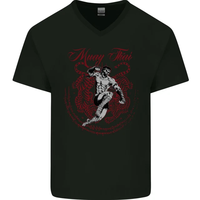 Muay Thai Tiger Warrior MMA Martial Arts Mens V-Neck Cotton T-Shirt